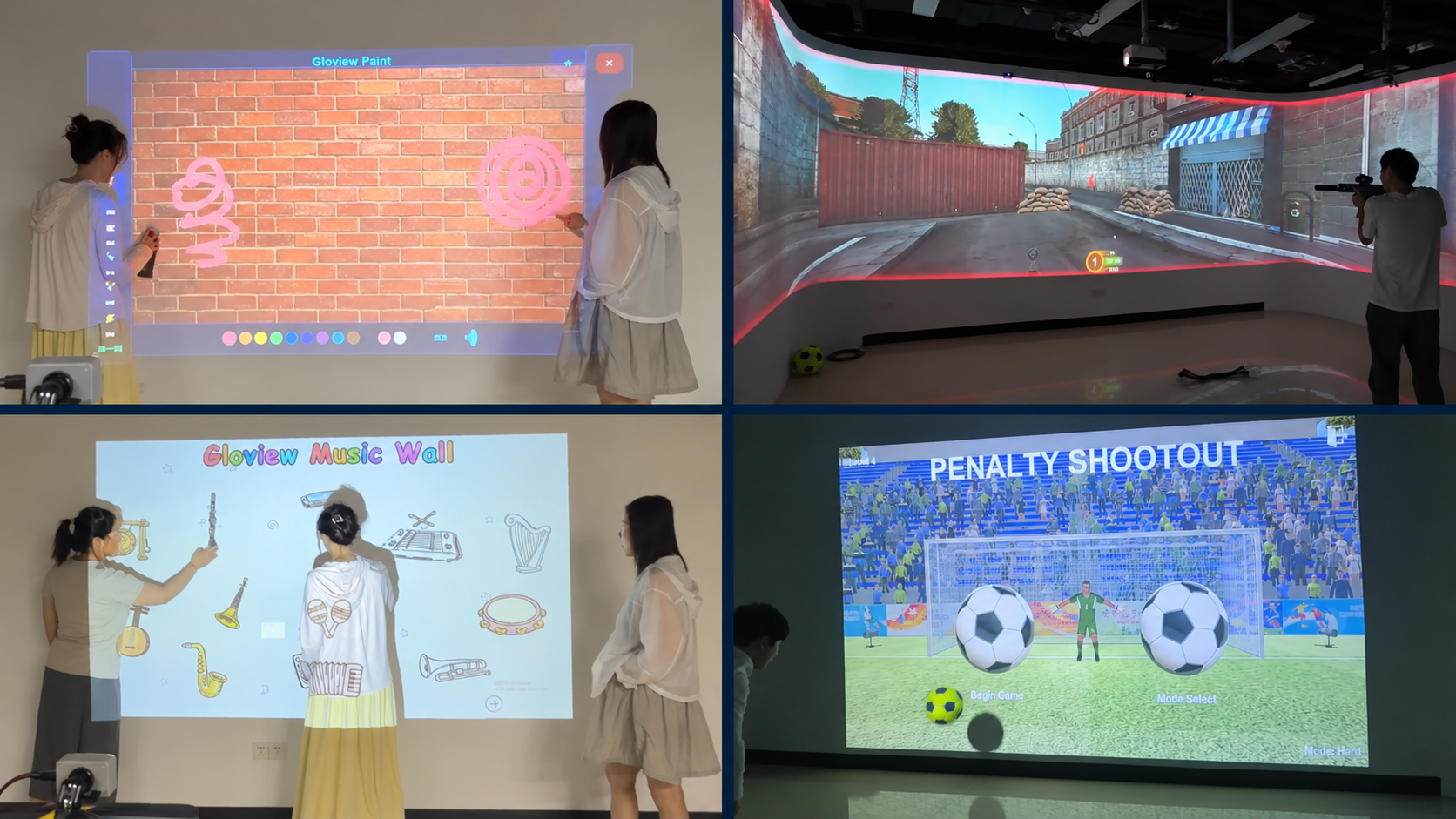 Interactive Projection Games: Painting, Shooting, Music and Football